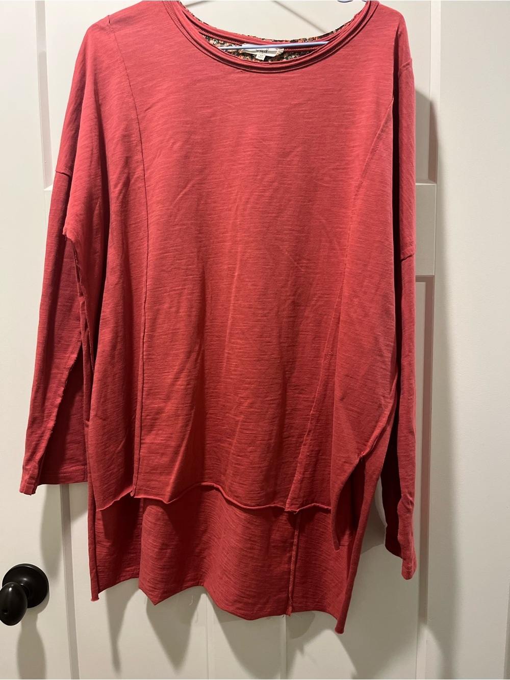 Women's Long Sleeve Layered Hem Top - Red